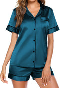 Pajamas for Women Set Silk Satin Pjs Button down Sleepwear Summer Loungewear Top and Shorts Lounge Set S-XXL